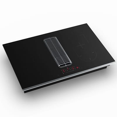 Klarstein Inductiekookplaat Verosteel met afzuigkap - 80 cm, 4 zones, 7400 W, ingebouwde afzuigkap 590 m³/u, touchbediening, timer, kinderslot, pannenherkenning, zwart glas - Kookveld - 8400W - voor Keuken - Restwarmte-Indicator - RVS