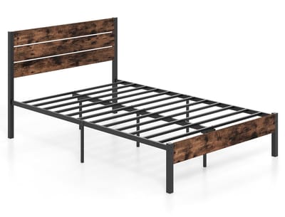 COSTWAY Metalen bedframe voor matrassen van 200 x 140 cm, dubbel bedframe met lattenbodem en opbergruimte onder het bed, metalen platformbed, logeerbed, industriële matrasbasis