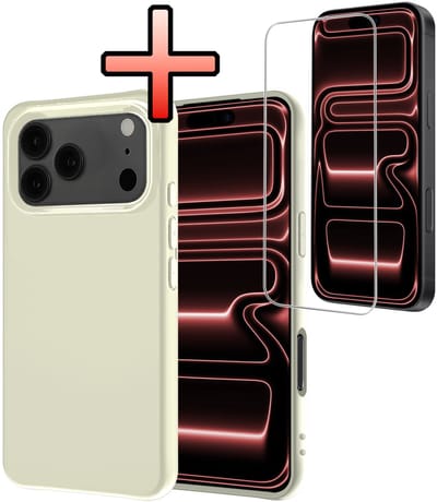 Hoesje - Met Screenprotector - Geschikt voor Apple iPhone 17 Pro - Sterk & Shockproof - Back Cover - Siliconen Case - Telefoon Hoes - Wit