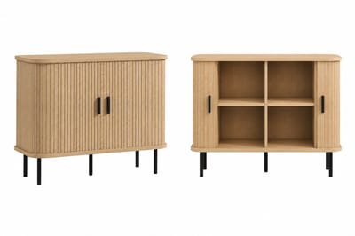 SmartLiving.Store - Dressoir - Hout - Ribbel - Ronde Hoeken - 2 Schuifdeuren - 4 Planken - Draagvermogen 150 kg. - 90x40x75 cm