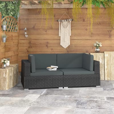 vidaXL - Hoekbanken - 2 - st - met - kussens - poly - rattan - zwart