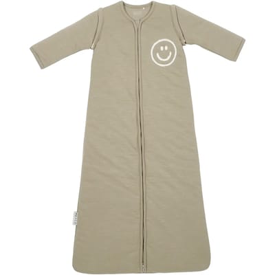 Meyco Baby Slub Met Smile Applicatie Baby Slaapzak Met Afritsbare Mouwen - Taupe/Offwhite - 70cm - 2.5 TOG