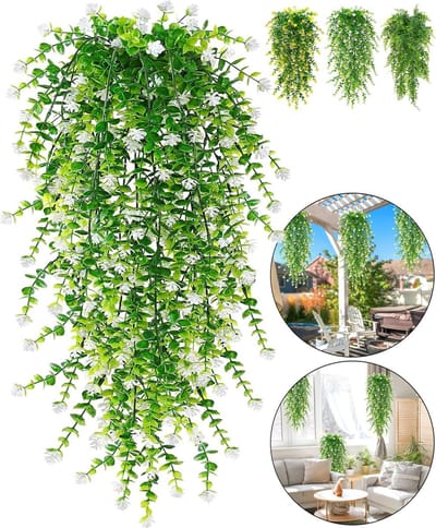 Boncy® Premium Kunstplant - 3 Stuks - Hangplant Wit/Groen Kunstplanten - Nep planten voor Binnen en Buiten - Kamer Decoratie - Nepplanten Kunst plant - Kunstbloemen