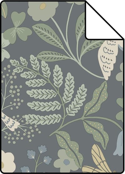 Proefstaal ESTAhome behang bloemen en vogels blauw en groen - 26.5 x 21 cm - 131464-S