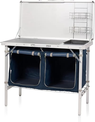 Camping Keuken Salamanca KI-0412 - Opklapbaar - met gootsteen - 2 planken - 4 verstelbare poten - met opbergtas - Blauw