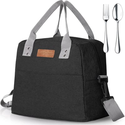 Geïsoleerde Lunchtas met Vork en Lepel - Waterdichte Koeltas voor Werk, School en Picknick - Herbruikbaar en Verstelbaar