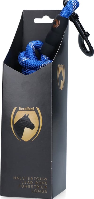 Excellent Horse Halstertouw Exclusive Reflective - Reflecterend halstertouw voor goede zichtbaarheid in het donker - Polyester - 360 graden draaibare musketonhaak - Blauw - 2 Meter