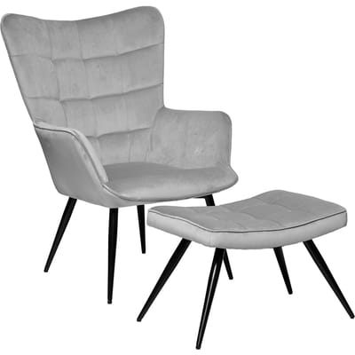 Eazy Living Velvet Fauteuil met Voetenbank Tamara Grijs