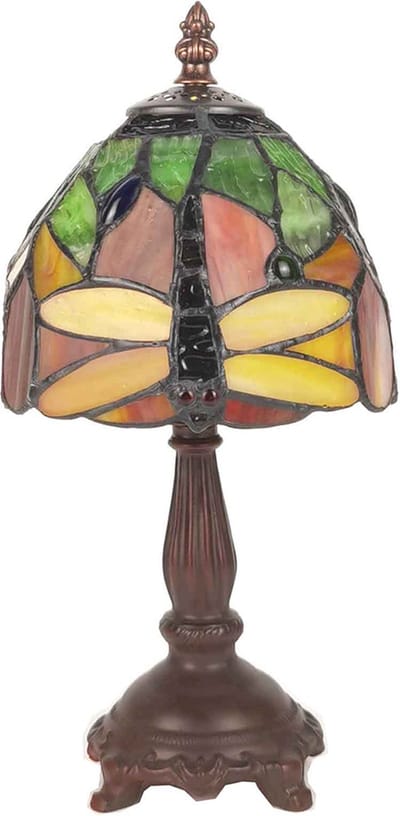 LumiLamp Tiffany Tafellamp Ø 15x30 cm Groen Kunststof Glas Libelle Tiffany Bureaulamp