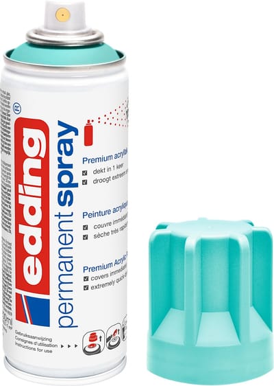 edding 5200 spuitverf in spuitbus - opulent turquoise - 1 stuk - 200 ml verf - direct dekkend – 0,7-1 m2 oppervlak - acrylverf voor het lakken en versieren van glas, metaal, hout, keramiek, kunststof, canvas - permanent spray, verfspray