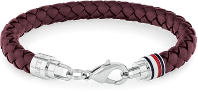 Tommy Hilfiger TJ2790547 Heren Armband - Gevlochten armband - Sieraad - Leer - Rood - 8 mm breed - 19 cm lang