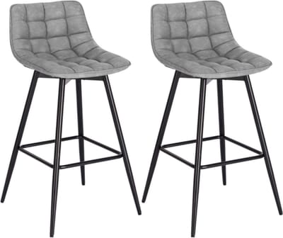 Leren Barkrukken - Grijs - Rugleuning - Industrieel - 43x35x88cm - Set van 2