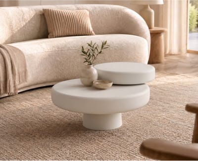Salontafel Alkmaar rond Ø68 x 38.5 cm - Off-White - Draaibaar bovenblad - organisch - Formaggio Collection