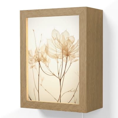 Wandlamp 15x20 cm - Oplaadbaar - Droogbloemen - Beige - Planten - Wit - Wandlampen binnen woonkamer - Slaapkamer lamp met kabel - Decoratieve nachtlamp - Vloerlamp snoer