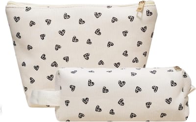 Cosmetica Tas Set van 2, Beige Make-up Tas voor Reizen en Organisatie, Stijlvol en Praktisch