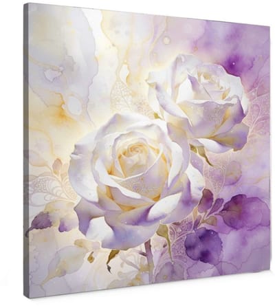 Lila rozen droom – pastel bloemen canvas schilderij - 50x50 cm - Muurdecoratie woonkamer - Slaapkamer decoratie - Kamer accessoires - Schilderijen op canvas
