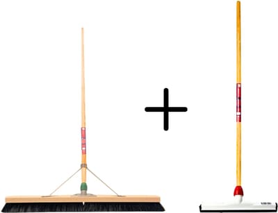 Synx Tools Paardenhaar 80cm + Vloertrekker Kunststof 35cm met Steel 120cm – Zaalveger – Vloerreiniger – Natuurrubber – Zachte binnenbezem met steel 160cm