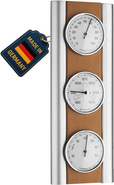 Analoog Weerstation - Weerstation Hout - Weersvoorspelling Thuis - Barometer Thermometer Hygrometer - 35 cm Hoog - Natuur Hout