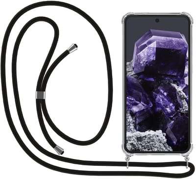 Smartphonica Telefoonhoesje Geschikt voor Google Pixel 8 met Koord en Stootrand - Hoesje met Telefoonkoord - TPU Backcover Case Shockproof met Lanyard - Transparant geschikt voor Google Pixel 8