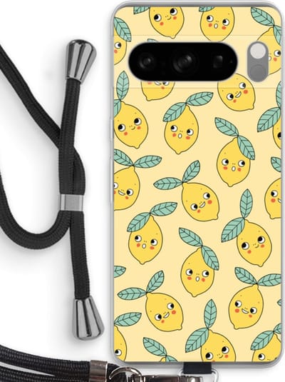 Case Company® - Hoesje met koord geschikt voor Google Pixel 8 Pro hoesje met Koord - Citroenen - Telefoonhoesje met Zwart Koord - Bescherming aan alle Kanten en Over de Schermrand