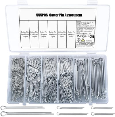 Assortiment van 555 Stuks Geperforeerde Pinnen, Veerpennen en Veiligheidspinnen voor Aanhangwagens, Grasmaaiers en Vrachtwagens