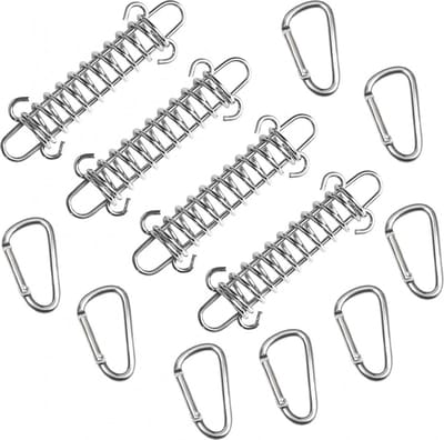 4 stuks - Tenttrekveer - Spanveer - veergesp - tent springveren - 9,2 x 3 cm - RVS - zilver - met dubbele haak - met 8 stuks D-vormige gesp - Voor Tenten, Luifels, Boten, Caravan