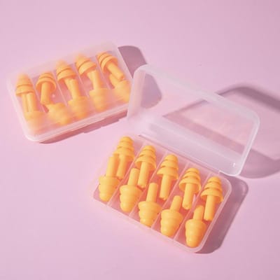 5 Paires Bouchons d'Oreille Anti-Bruit à Manche Rond, Bouchons d'Oreille Imperméables en Silicone, Comprend un Étui de Rangement Transparent orange