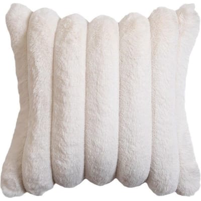 Kussenhoezen van nepbont Gezellige Zachte Gestreepte Decoratieve Plaid Kussenhoezen Velours Lege Kussensloop Kussenhoes Voor Bank Sofa white