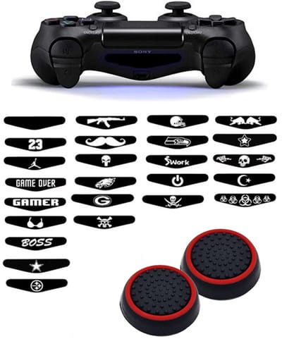 Gadgetpoint - Thumb Grips + Stickers voor PS4, PlayStation 4 - Gaming Thumbgrips - Performance Thumbsticks - Anti-Slip Joystick Caps - Bescherming Accessoires - Zwart/Rood + Willekeurige Sticker