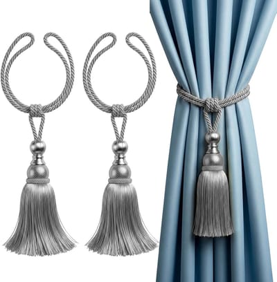 SnelShoppen - 2 Stuks Gordijnhouders met Tassels - Handgemaakte Rope Tassel in Zilvergrijs - Perfect voor Woonkamer, Slaapkamer, Bibliotheek, Hotel