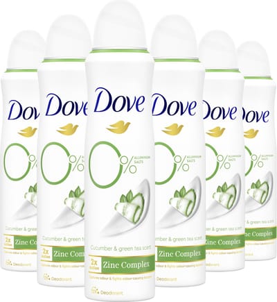 Dove - Deodorant Spray - 0% Aluminiumzouten - Cucumber & Green Tea - 6 x 150 ml - Voordeelverpakking