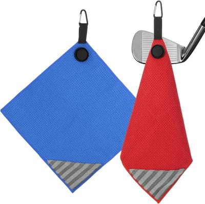 Golfhanddoeken Set - Microvezel Doeken - Baan Schoonhouden - Magnetische Bevestiging - 2 Stuks 30x30cm - Rood Blauw
