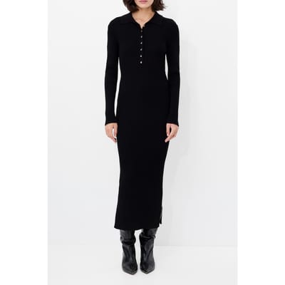 French Connection Mari L/s Collared Midi Dress Black Maat: XS | Blousejurken Outlet | Dames | Zwart