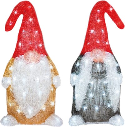 2x stuks kerstverlichting led figuren voor buiten gnome/dwerg 44 cm met 60 lampjes helder wit - Verlichte figuren