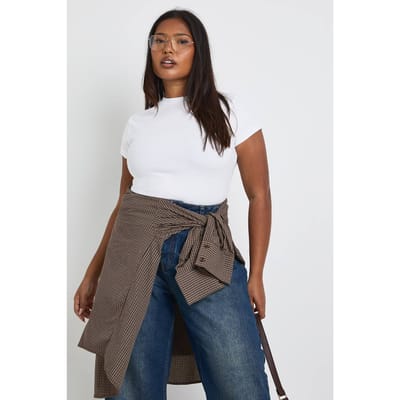 boohoo Dames Plus Basic Rib Korte Mouw Getailleerde Top | Wit | Maat: 44