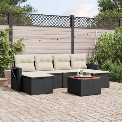 vidaXL - 7-delige - Loungeset - met - kussens - poly - rattan - zwart