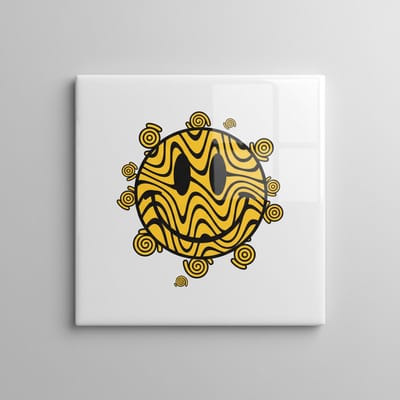 Abstracte Smiley Gezicht Kunst Tegel 15x15 cm – Moderne Grafische Keramische Decoratieve Tegel voor Woondecoratie