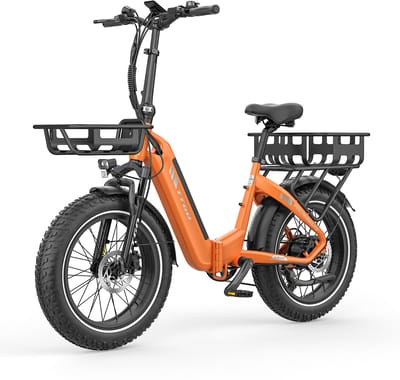20*4.0" Elektrische vouwfietsen- 48V18Ah LithiumAccu – 70Nm Elektrische Fiets –met voorkorf en achterkorf –Actieradius tot 140 km – Shimano 7 Versnellingen – Hydraulische Schijfremmen –Aluminium –250W Motor –Krachtsensor–Elektrische Stadsfiets–Oranje