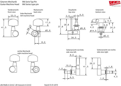 Schaller M6 Pin 3L3R Nickel - Stemmechaniek voor gitaar