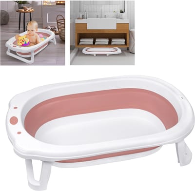 Opvouwbare babybadje Babybadje Opvouwbaar badje Ergonomisch badje Kinderbadje 82 x 50 x 20 cm Badkuip Antislip met afvoer Badkussen voor pasgeborenen (roze met kussen)