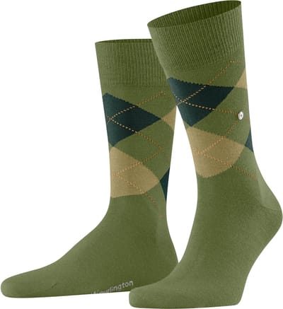 Burlington Edinburgh gedessineerd wol sokken heren groen - maat 46-50