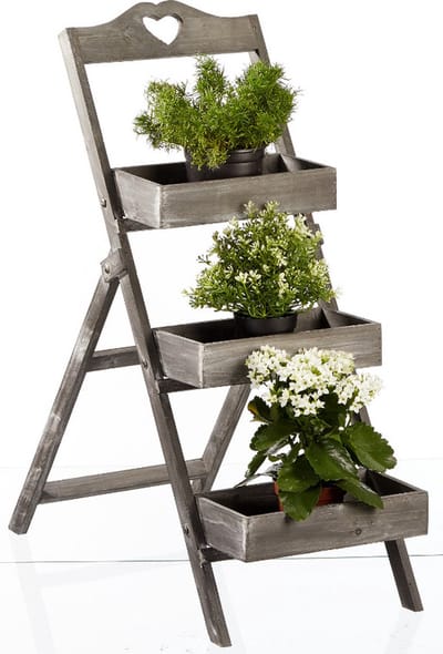 Cepewa Plantenrek/plantentafel - hout - 3 etages - opvouwbaar - 65 x 32 x 80 cm