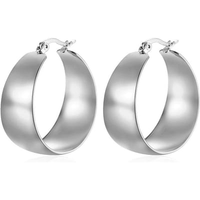 Brede Gebogen Roestvrijstalen Oorbellen, Hoogwaardige Titanium Stalen Oorbellen 25MM white