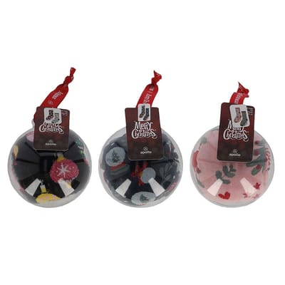 Kerstsokken dames in kerstbal - 6-Pack - Multi Color - Maat 36/41 - 3 kerstballen - kerst sokken - sokken kerstmis - kerstsokken decoratie