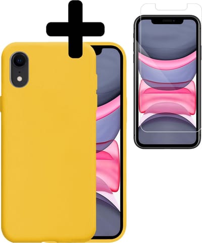 Hoesje - Met Screenprotector - Geschikt voor Apple iPhone XR - Sterk & Shockproof - Back Cover - Siliconen Case - Telefoon Hoes - Telefoonhoesjes - Geel
