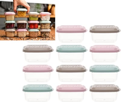 Voorraadpot set 12 stuks, 300 ml, pastel, met deksel, stapelbaar, voorraadbakken, opbergdozen, lunchbox, keukengadgets, maaltijdbereiding, diepvriesdozen