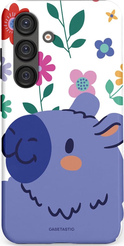 Casetastic Hoesje Geschikt voor Samsung S25 - Stijlvolle Beschermende Duo-layer Case - Capibara Bloempje Blauw