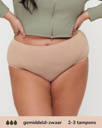 Moodies menstruatie ondergoed - Seamless High Waist Hiphugger - gemiddeld/zwaar kruisje - maat XL - beige
