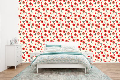Behang - Fotobehang Patronen - Parijs - Eiffeltoren - Bloemen - Breedte 400 cm x hoogte 240 cm