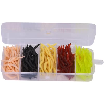 T0043 150PCS Silicone 4cm Multicolore Verre Souple Leurres de Pêche Grub réaliste Appâts Accessoire d'Équipement de Pêche Cinq Couleurs Mélangées beige